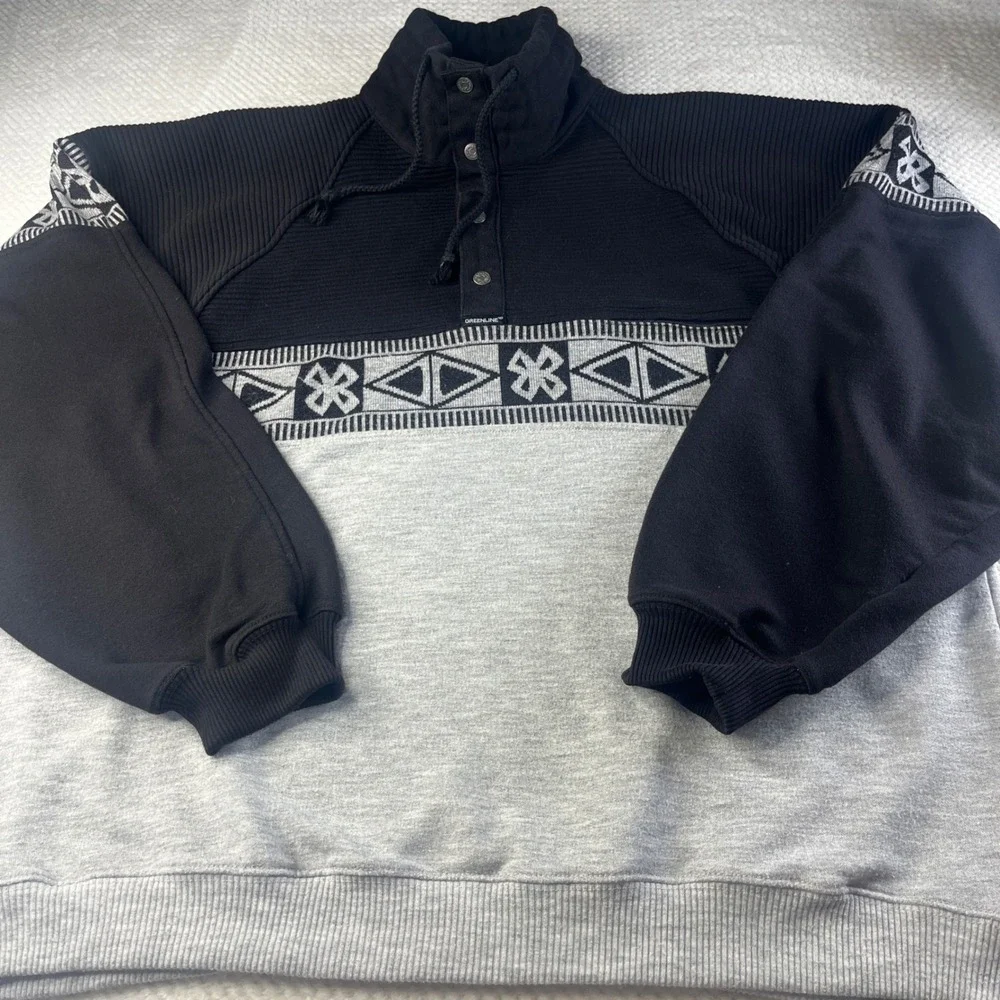 Vintage Greenline International Mens‎ XL Aztec Geometric Henley Sweatshirt